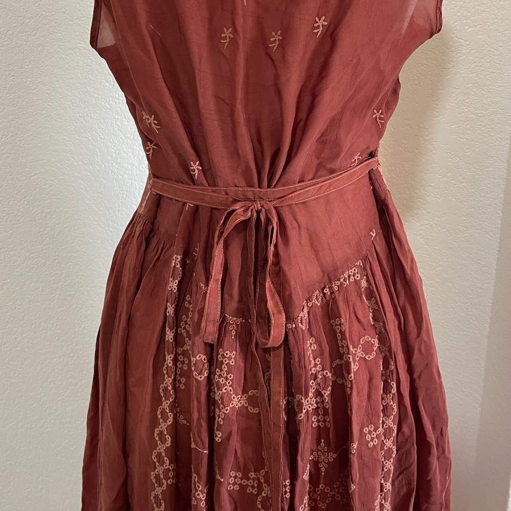 Johnny Was Brown Embroidered Sleeveless Maxi Dress Women’s Medium Boho Long - Picture 7 of 9